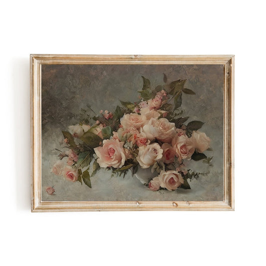 Pink Roses Still Life Wall Art Victorian Rose Portrait Cottagecore - Everything Pixel