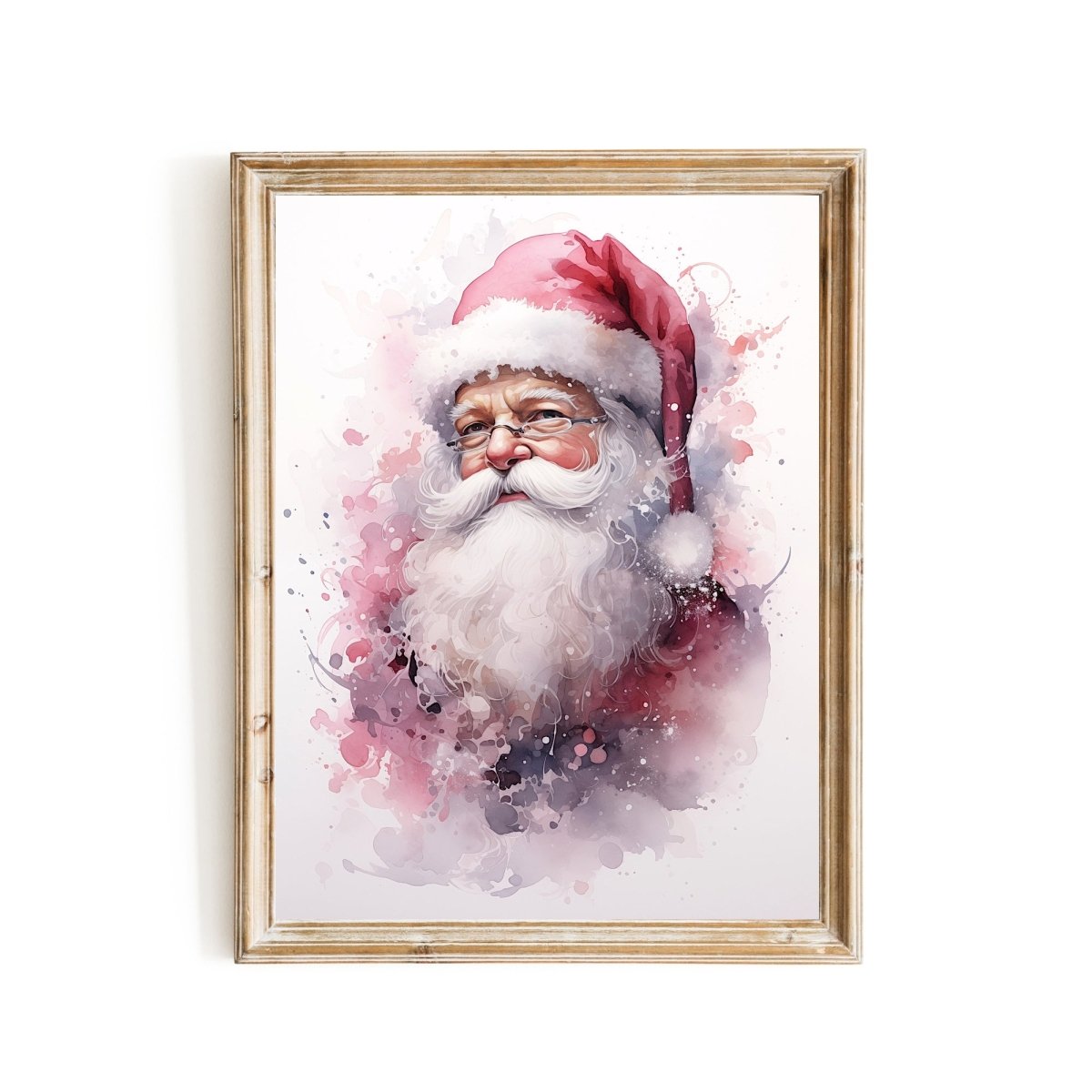 Pink Santa Claus Wall Art Seasonal Watercolor Painting Charming Christmas Artwork Pink Farmhouse Decoration Nursery Print Paper Poster Print - Everything Pixel