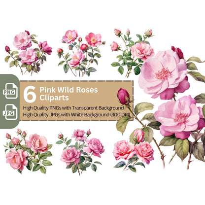 Pink Wild Rose 6+6 PNG Bundle for Sublimation Clipart - Everything Pixel