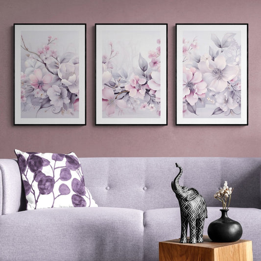 Pink Winter Blossom 3 Piece Wall Art Seasonal Triptych Painting Charming Soft Muted Colors Pink Winter Farmhouse Decoration Paper Poster Print - Everything Pixel