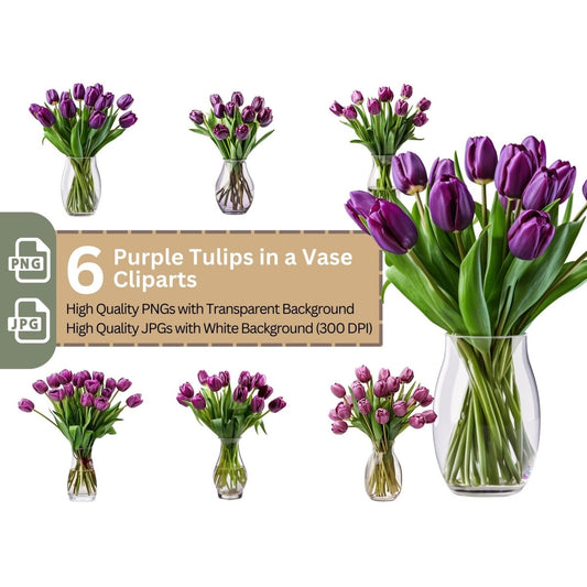 Purple Tulips in Vase 6+6 PNG Clipart Bundle,Transparent Background, Photorealistic - Everything Pixel