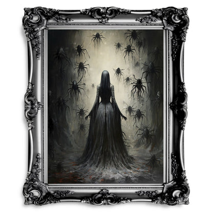 Queen of Spiders Wall Art Moody Painting Dark Cottagecore Witchy Spooky Halloween Print - Everything Pixel