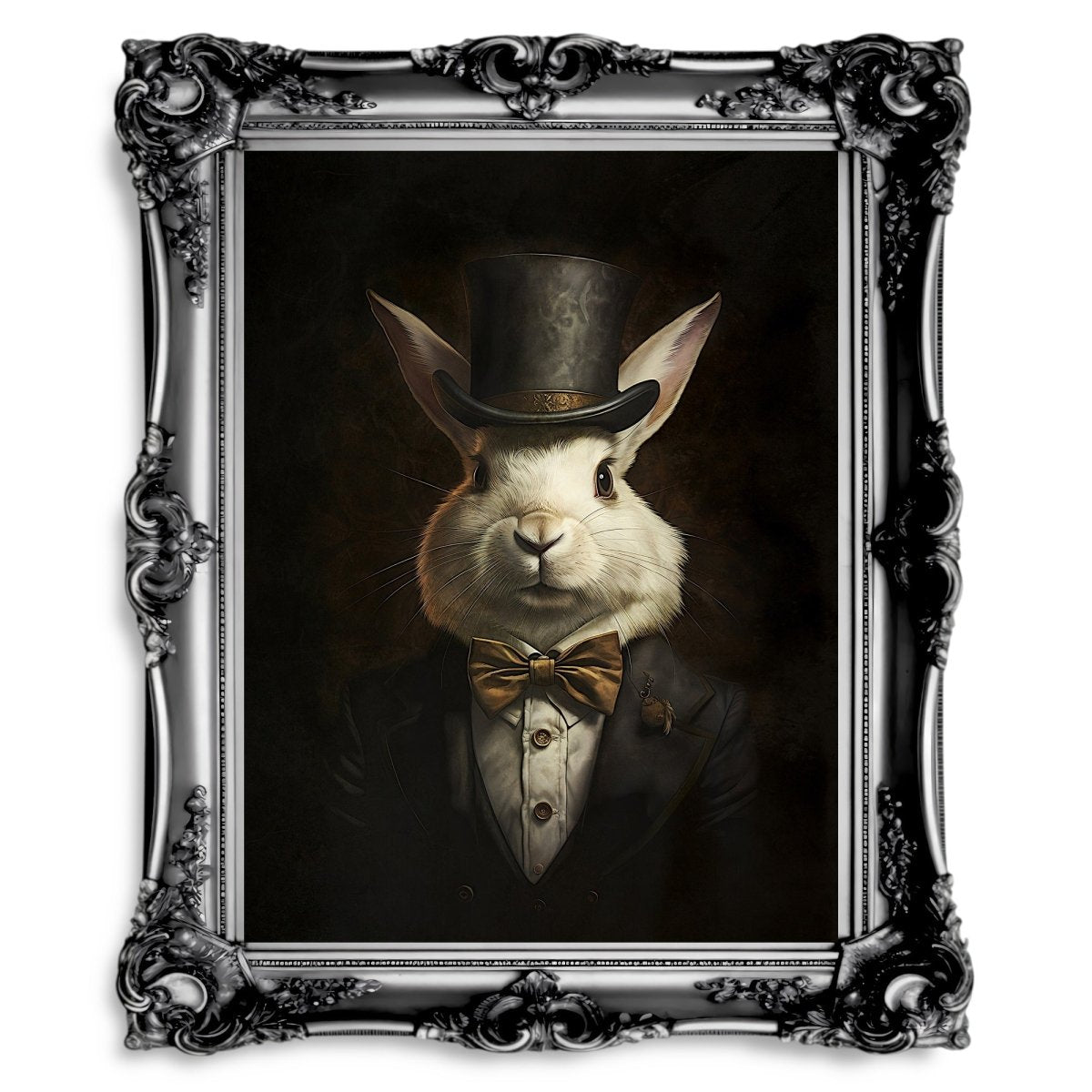 Rabbit Gentleman Dark Cottagecore Vintage Animal Portrait - Paper Poster Print - Everything Pixel