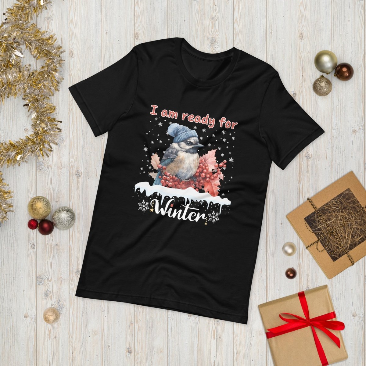 Ready for Winter T-Shirt - High Quality Funny Cute Bird Shirt, Funny Gift for Bird Lover, Bird with Bobble Hat, Winter Season Tee - Everything Pixel