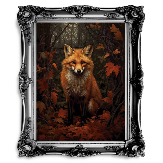 Red Fox Autumn Forest Dark Cottagecore Paper Poster Print - Everything Pixel