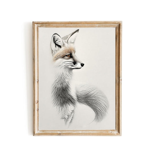 Red Fox Sketch vintage pencil sketch minimalist art - Everything Pixel