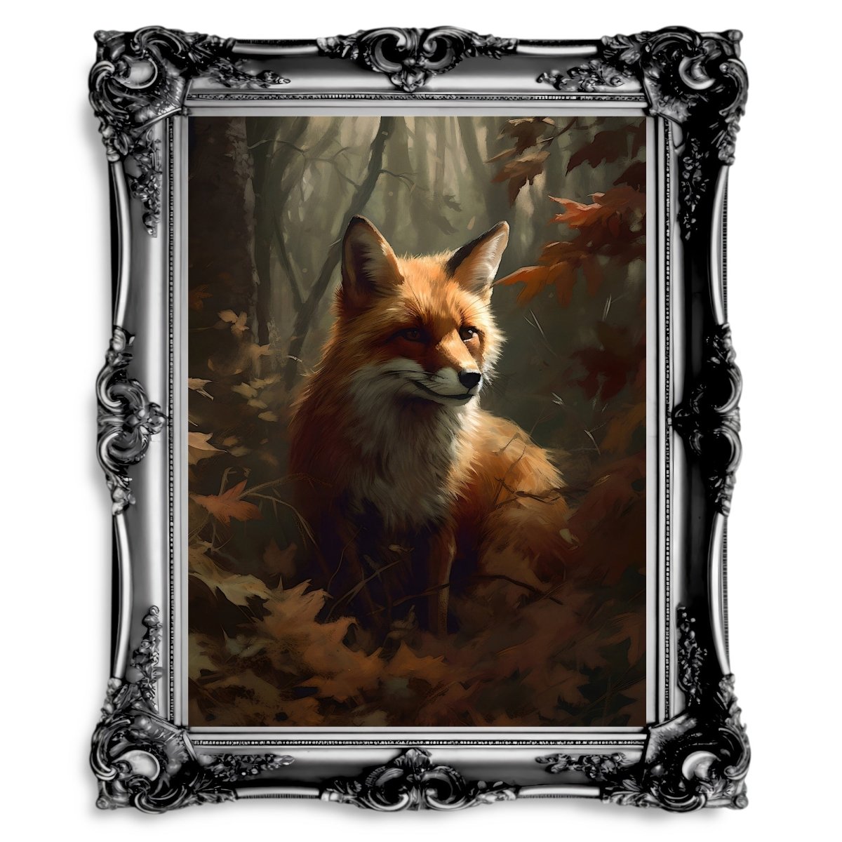 Red Fox Woodland Wall Art Vintage Painting Wildlife Decor Art Dark Academia Wall Art Rustic Fox Painting Cottagecore Artwork - Everything Pixel