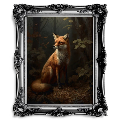 Red Fox Woodland Wall Art Vintage Painting Wildlife Decor Art Dark Academia Wall Art Rustic Fox Painting Cottagecore Artwork - Everything Pixel