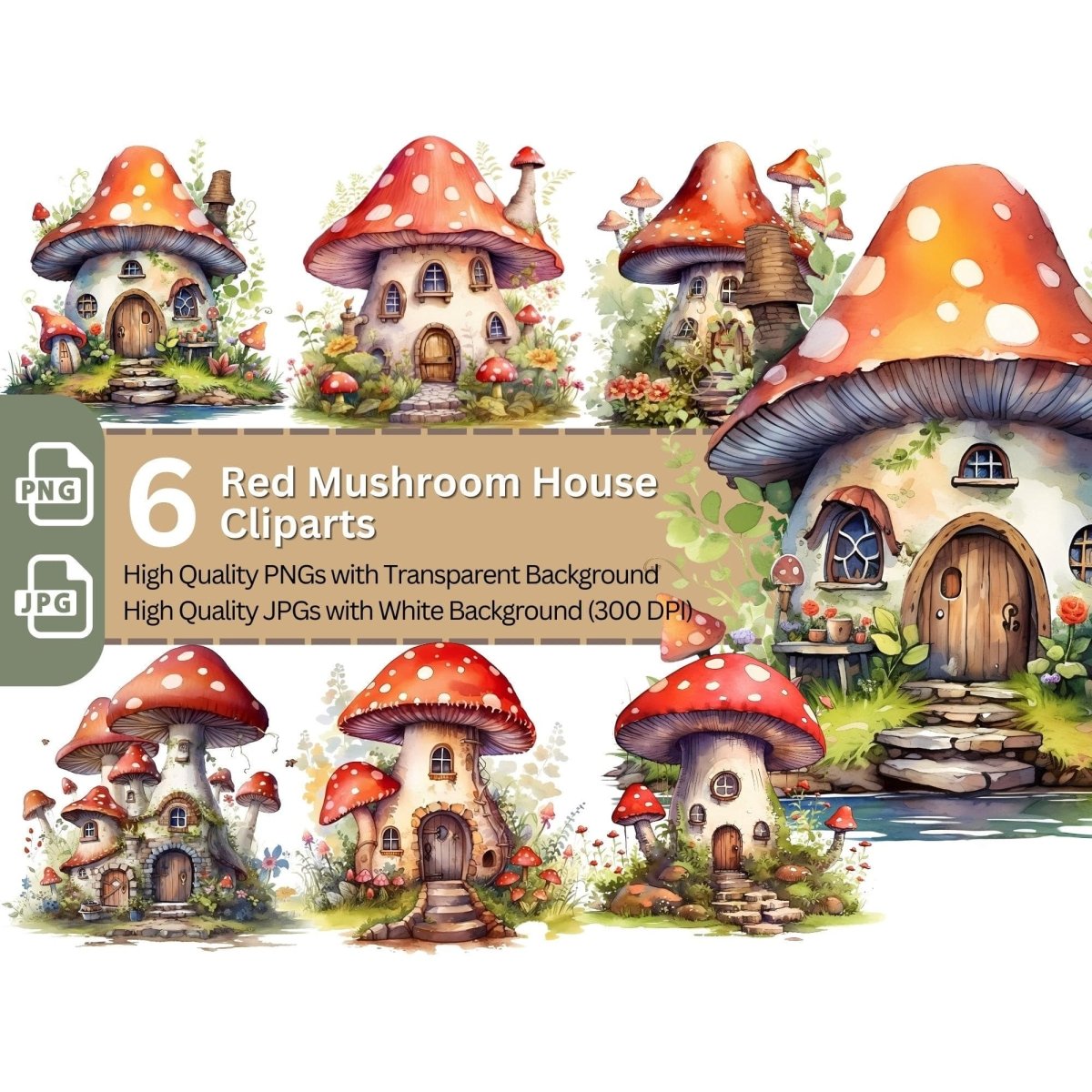 Red Mushroom House 6+6 PNG Clip Art Bundle Fairy Core Design - Everything Pixel