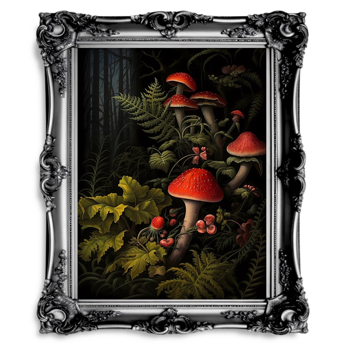 Red Mushrooms in Dark Forest Dark Cottagecore Goblincore - Everything Pixel