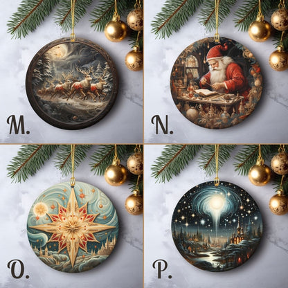 Retro Christmas Ornaments Set of 20 Round Ceramic Ornaments with Wonderful Retro Xmas Designs Festive Christmas Tree Decoration - Everything Pixel