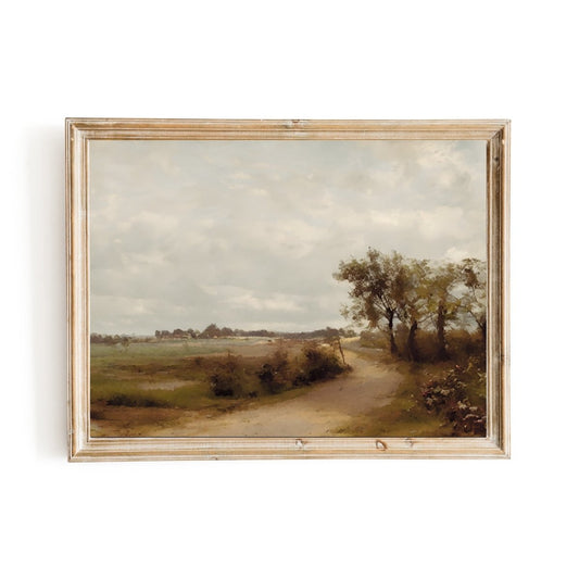 Road through country landscape Vintage Country Landscape Oil Painting Wall Art - Everything Pixel