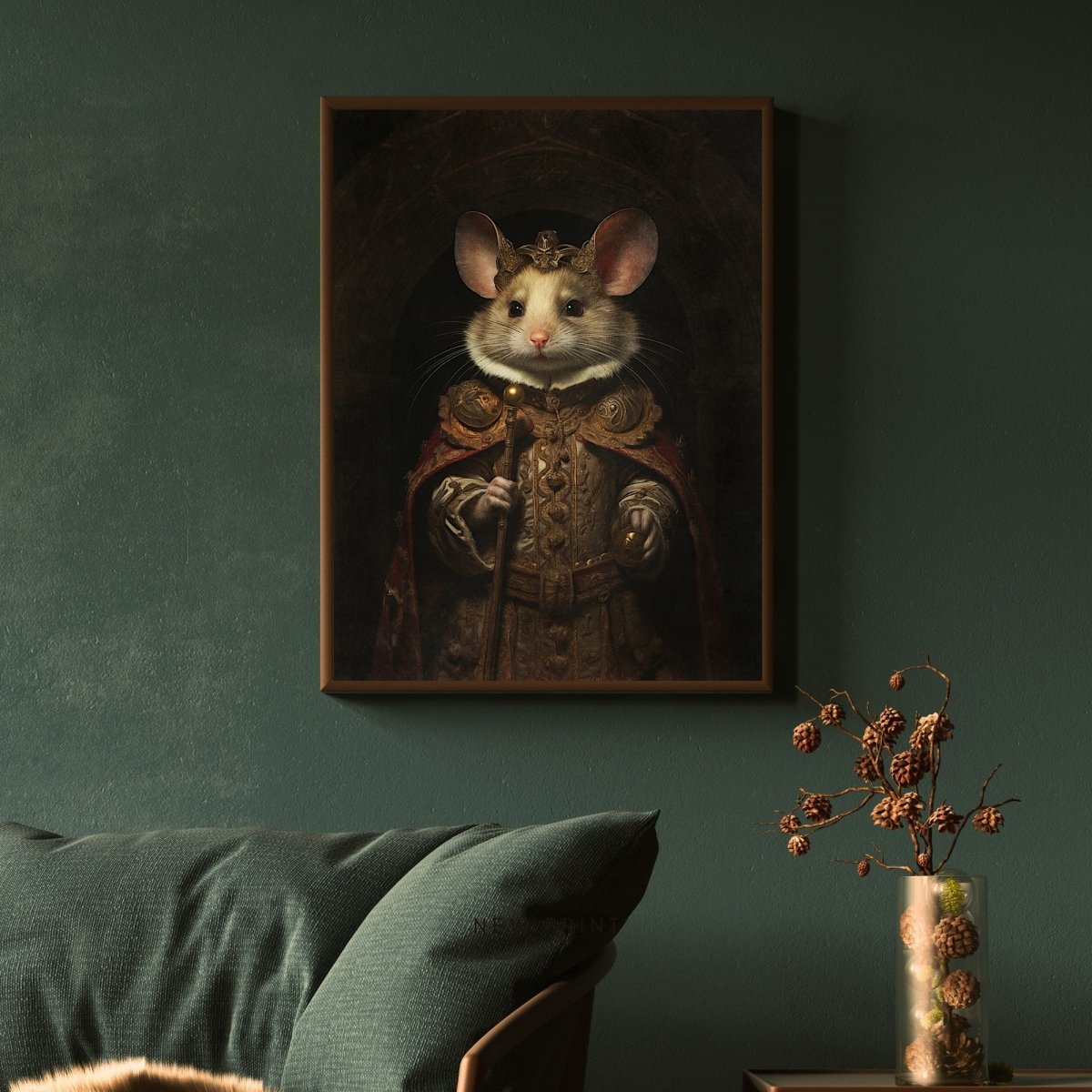 Royal Mouse Wall Art Renaissance Animal Portrait Painting Baroque Mouse Artwork Dark Academia Poster Animal Goat Goth Decor Paper Poster Print - Everything Pixel
