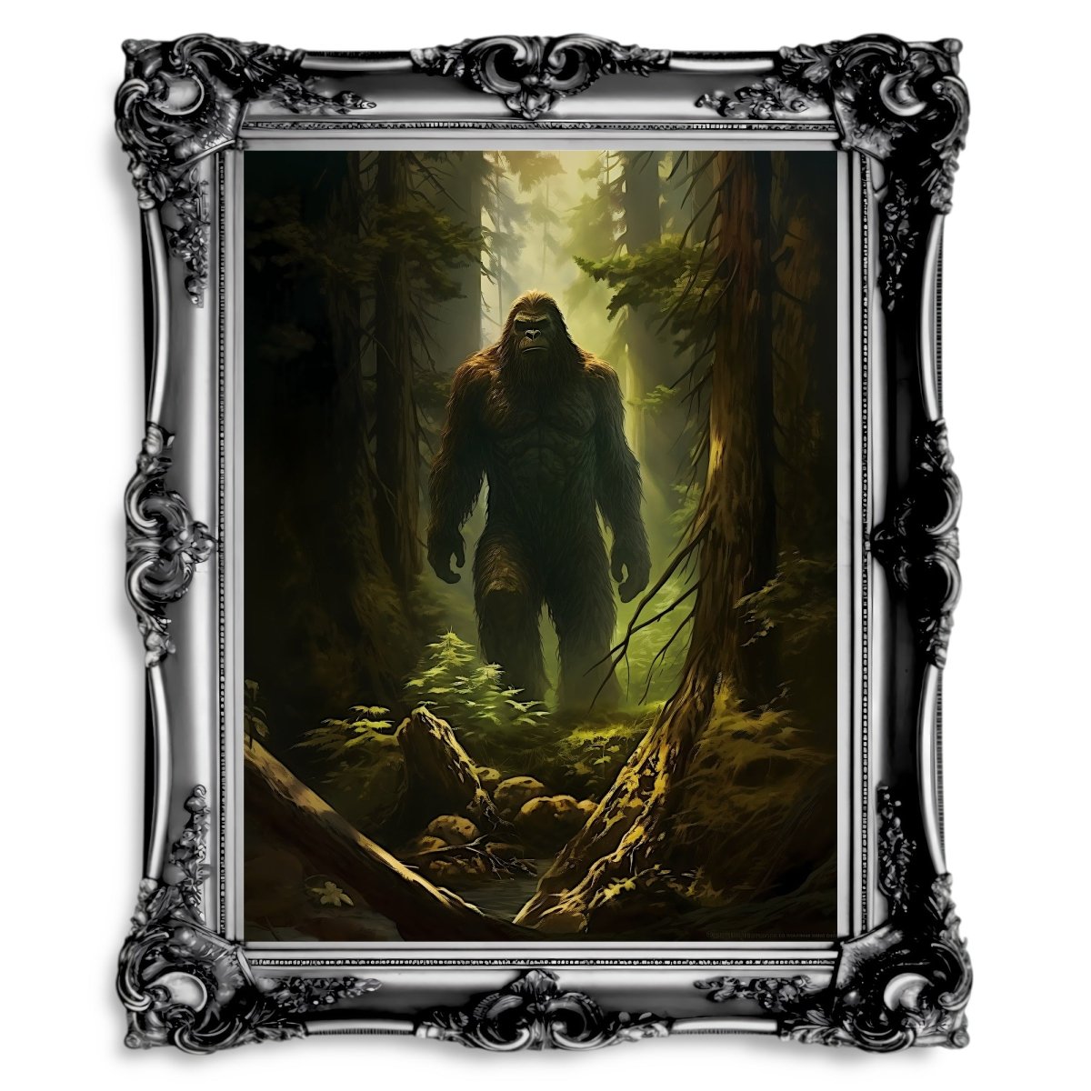 Sasquatsch Wall Art Spooky Mysterious Bigfoot Wall Decor Eerie Dark Forest Painting Dark Cottagecore Gothic Print Cryptid Poster - Everything Pixel