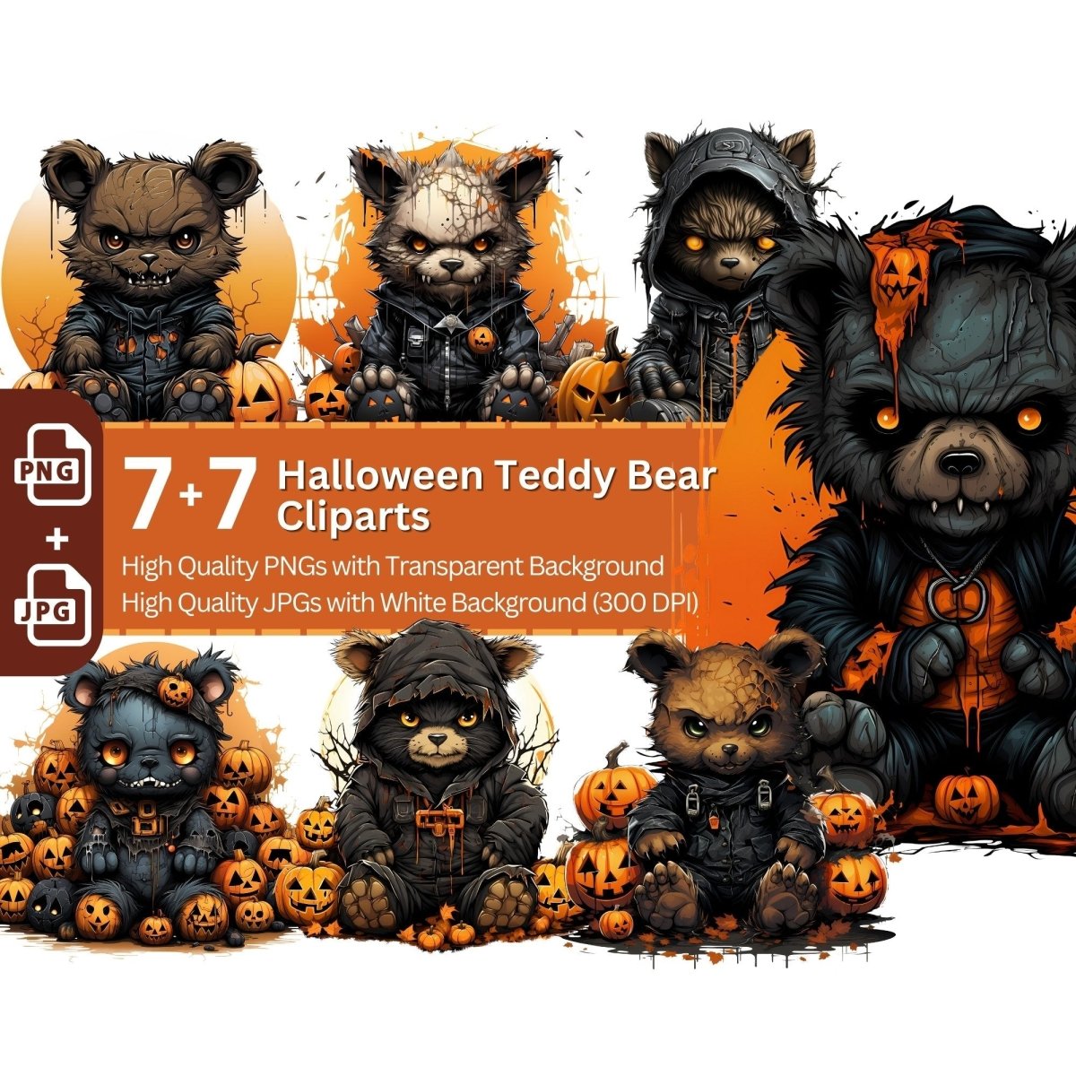 Scary Teddy Bear 7+7 PNG Clip Art Bundle Halloween Evil Teddy - Everything Pixel