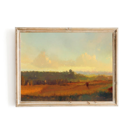Serene Rural Landscape Oil Painting Visible Brush Strokes in Brown & Green Tones - Everything Pixel