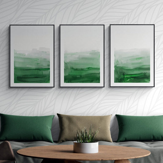 Set of 3 green and white wall art ombre watercolor painting printable abstract art minimalistic art modern print DIGITAL PRINTABLE Wall Art - Everything Pixel