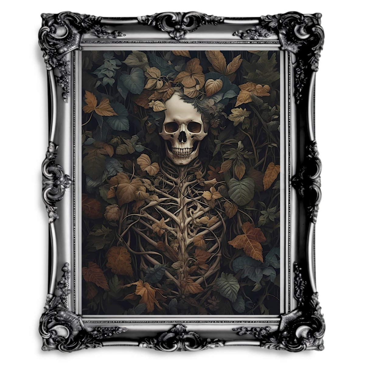 Skeleton Botanical Portrait Dark Cottagecore Vintage Oil Painting Dark Academia - Everything Pixel