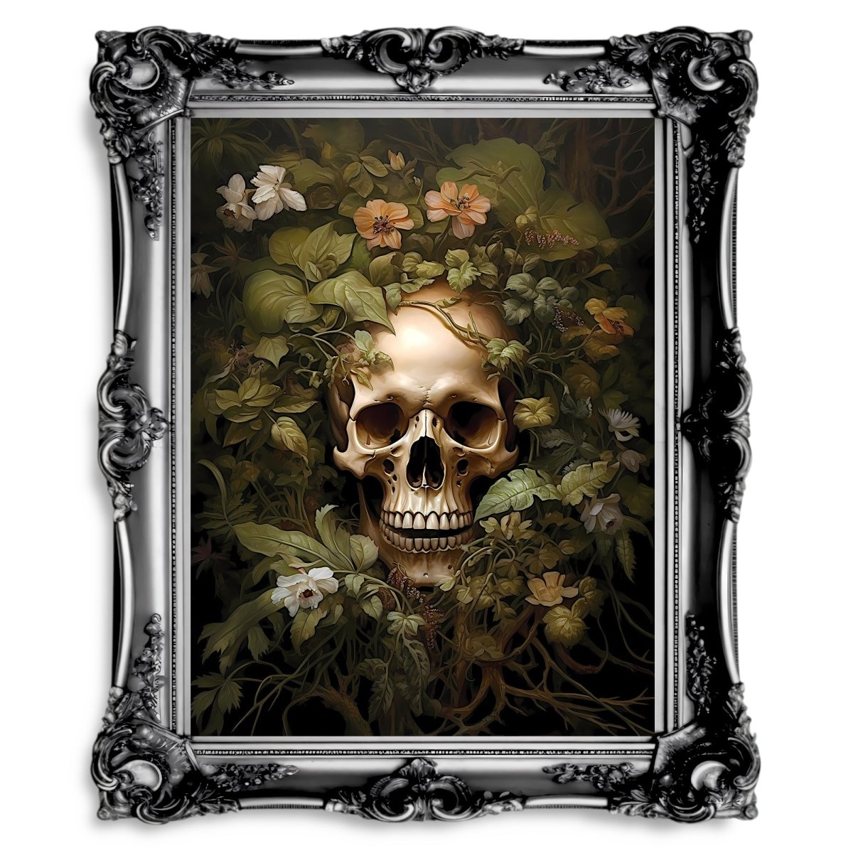 Skull and Flowers Dark Cottagecore Dark Academia Gothic Botanical Poster - Everything Pixel