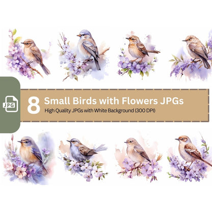 Small Bird with Flowers Clipart 8 High Quality JPG Nursery Art - Everything Pixel