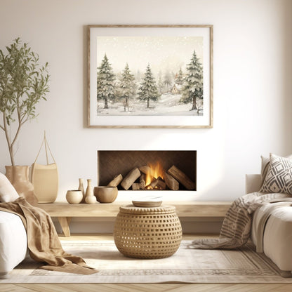 Snowy Winter Wall Art Vintage Winter Wonderland Artwork Enchanting Farmhouse Christmas Print Muted Winter Landscape Wall Art Paper Poster Print - Everything Pixel