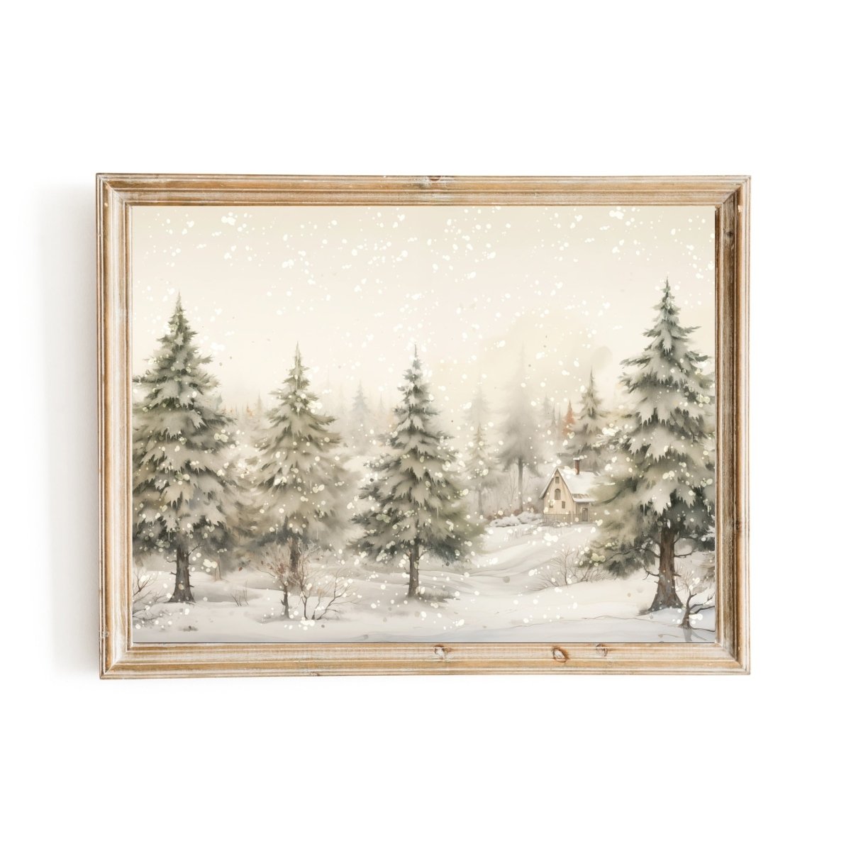 Snowy Winter Wall Art Vintage Winter Wonderland Artwork Enchanting Farmhouse Christmas Print Muted Winter Landscape Wall Art Paper Poster Print - Everything Pixel