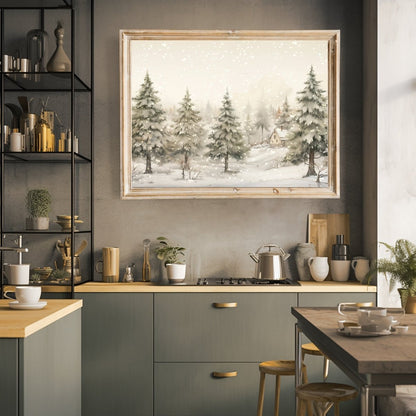 Snowy Winter Wall Art Vintage Winter Wonderland Artwork Enchanting Farmhouse Christmas Print Muted Winter Landscape Wall Art Paper Poster Print - Everything Pixel