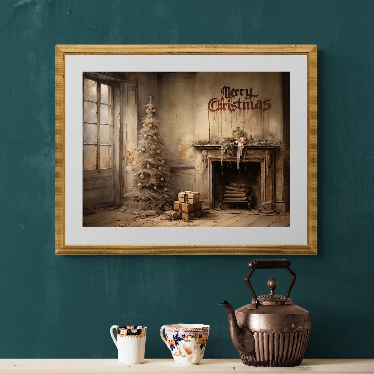 Spooky Christmas Tree Wall Art Abandoned House Merry Christmas Dark Cottagecore Artwork Gothic Christmas Art Creepy Winter Paper Poster Print - Everything Pixel