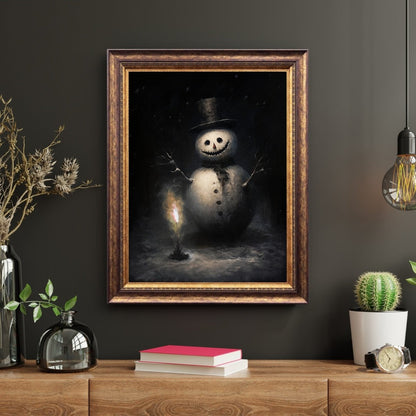 Spooky Snowman Wall Art Dark Winter Christmas Painting Dark Cottagecore Artwork Gothic Winter Print Dark Academia Painting Paper Poster Print - Everything Pixel