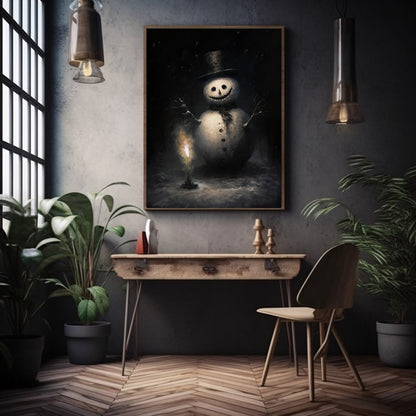 Spooky Snowman Wall Art Dark Winter Christmas Painting Dark Cottagecore Artwork Gothic Winter Print Dark Academia Painting Paper Poster Print - Everything Pixel