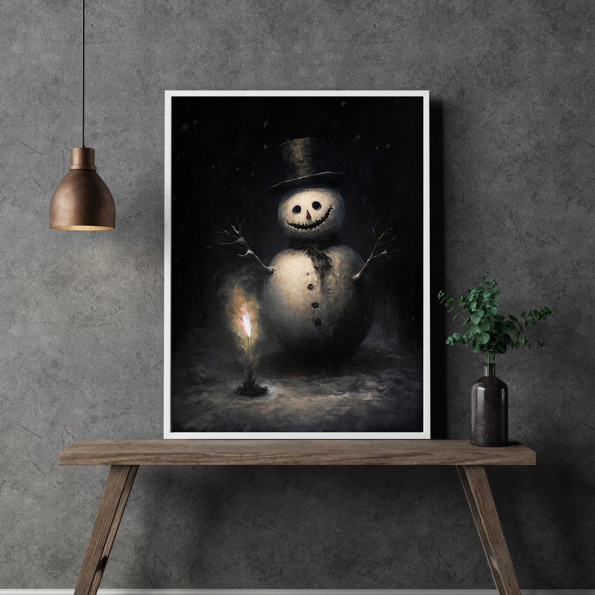 Spooky Snowman Wall Art Dark Winter Christmas Painting Dark Cottagecore Artwork Gothic Winter Print Dark Academia Painting Paper Poster Print - Everything Pixel