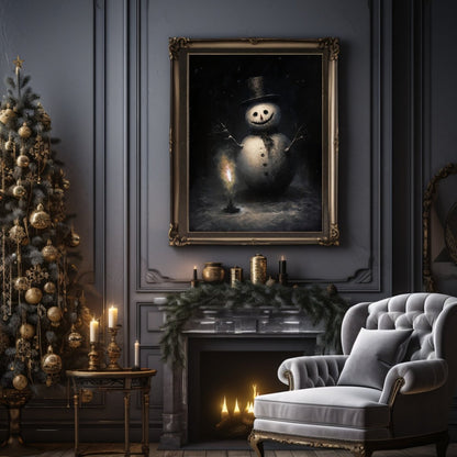 Spooky Snowman Wall Art Dark Winter Christmas Painting Dark Cottagecore Artwork Gothic Winter Print Dark Academia Painting Paper Poster Print - Everything Pixel