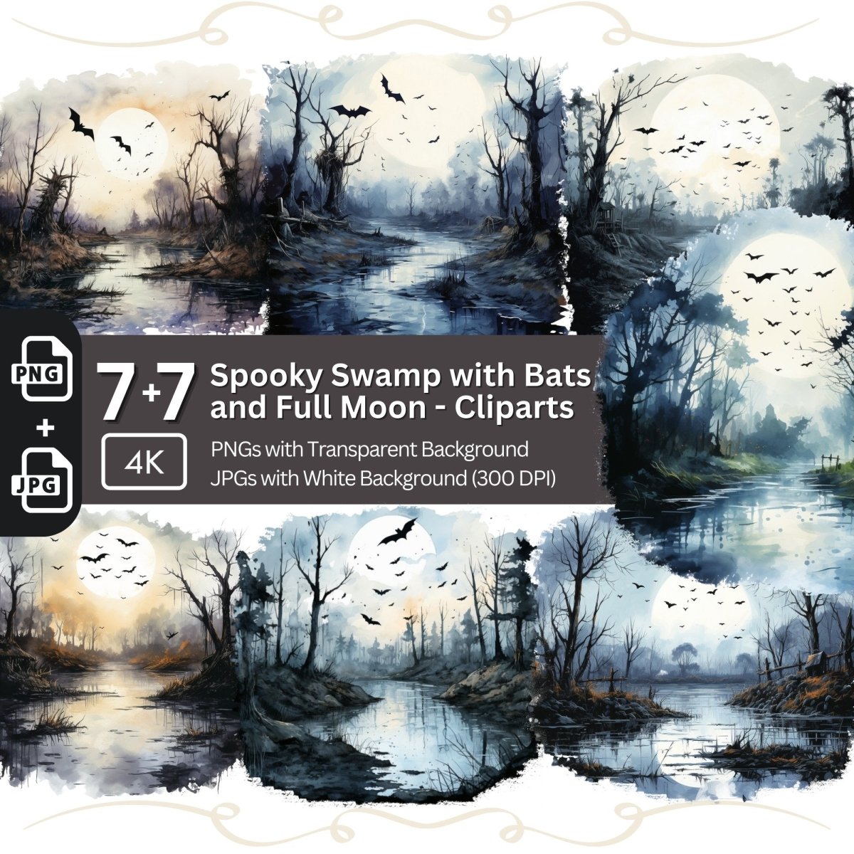 Spooky Swamp Clipart Bundle 7+7 PNG JPG Halloween Graphics - Everything Pixel