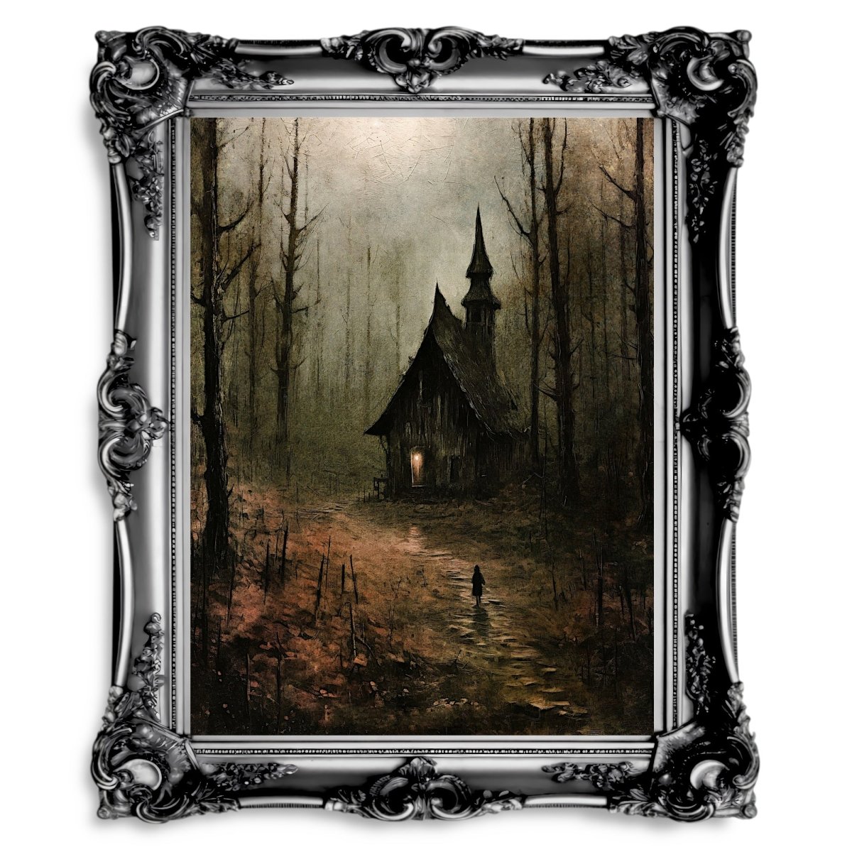 Spooky Witch Cottage Moody Woodland Fairytale Dark Cottagecore - Paper Poster Print - Everything Pixel