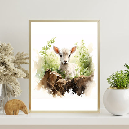 Spring Baby Lamb - Watercolor Nursery Wall Art Print - Everything Pixel