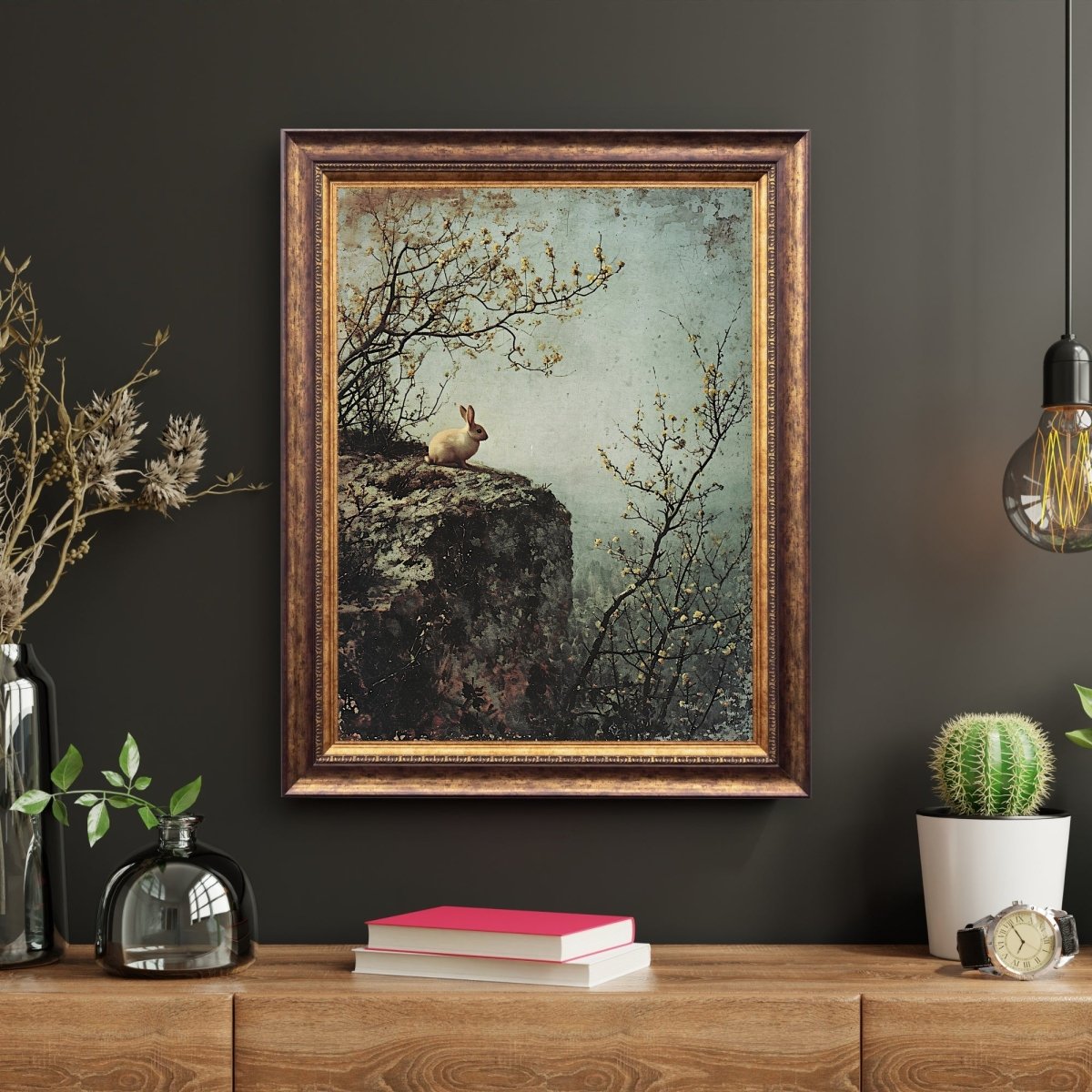 Spring Cliff & Lonely Rabbit - Vintage Wall Art Print - Everything Pixel