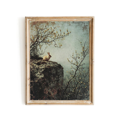 Spring Cliff & Lonely Rabbit - Vintage Wall Art Print - Everything Pixel