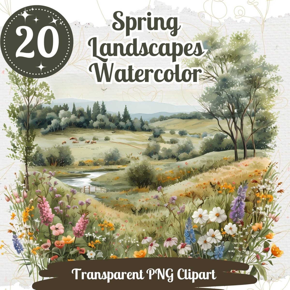 Spring Countryside Landscapes - 20 Transparent Landscape Cliparts - Everything Pixel