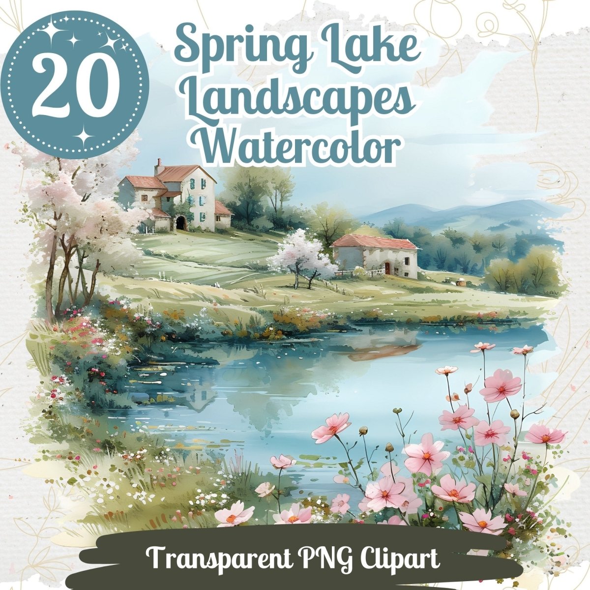 Spring Lake Countryside Landscapes - 20 Transparent Cliparts - Everything Pixel