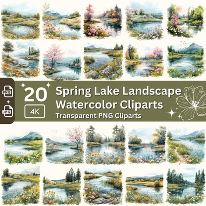 Spring Lake Countryside Landscapes - 20 Transparent Cliparts - Everything Pixel