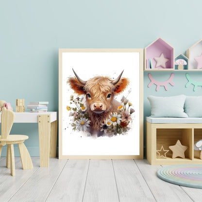 Springtime Baby Highland Cow - Nursery Wall Art Print - Everything Pixel