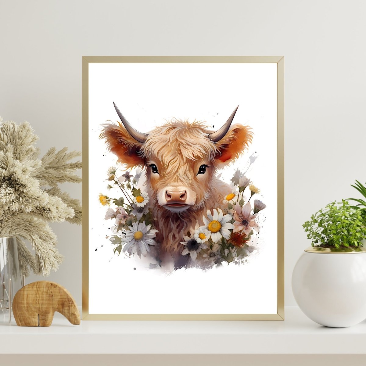 Springtime Baby Highland Cow - Nursery Wall Art Print - Everything Pixel