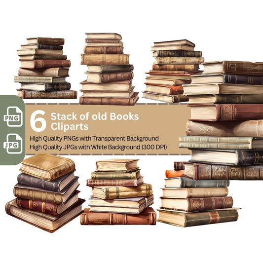 Stack of Books Clipart 6+6 High Quality PNGs Bundle - Everything Pixel