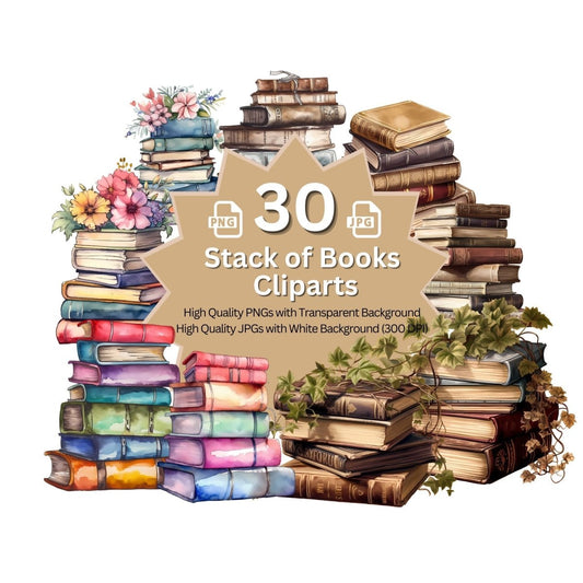 Stack of Books Megabundle 30+30 High Quality PNGs Book Clipart - Everything Pixel