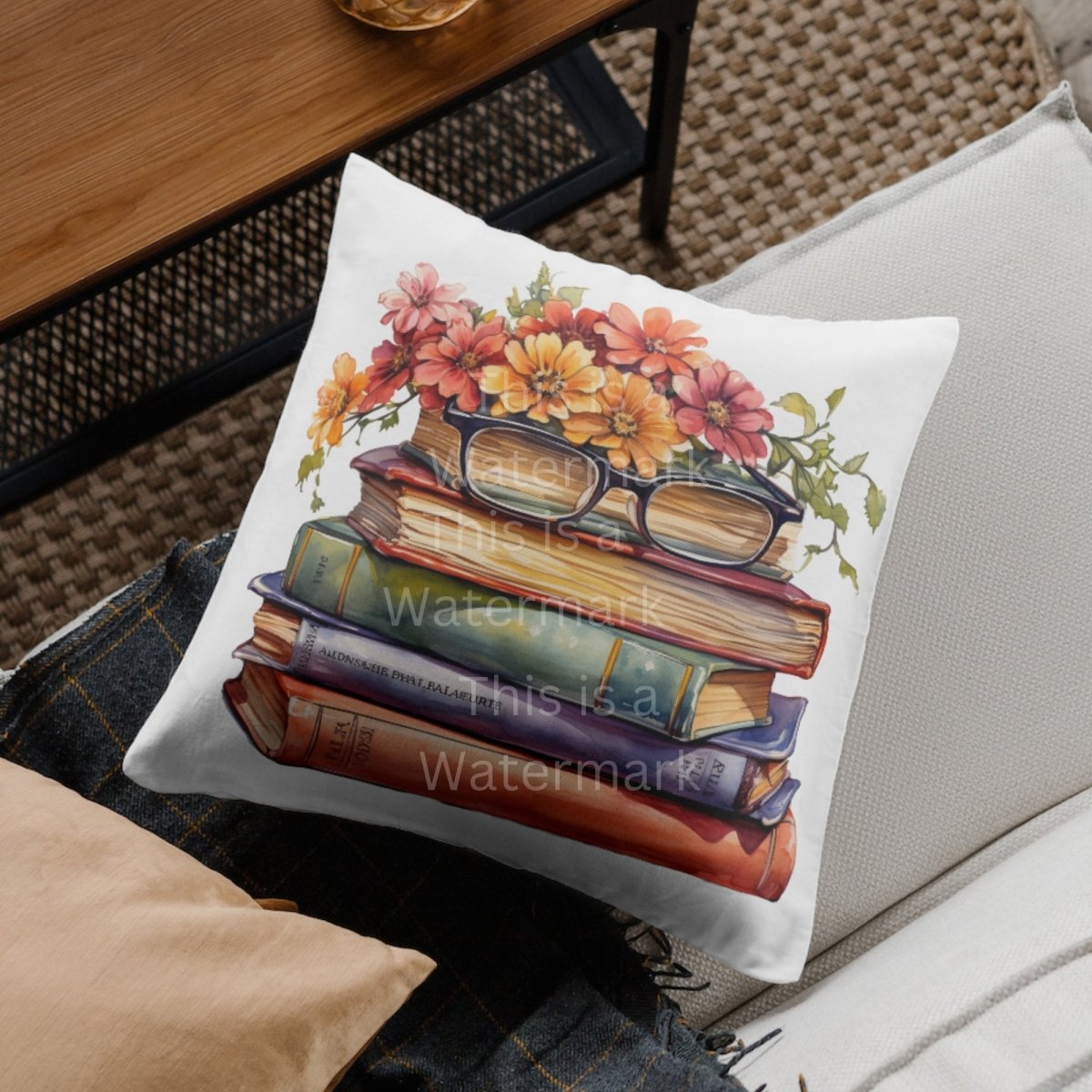 Stack of Books with Reading Glasses and Flower Accents Clipart 7+7 PNG JPG Bundle Illustration invitations bullet journal digital projects - Everything Pixel