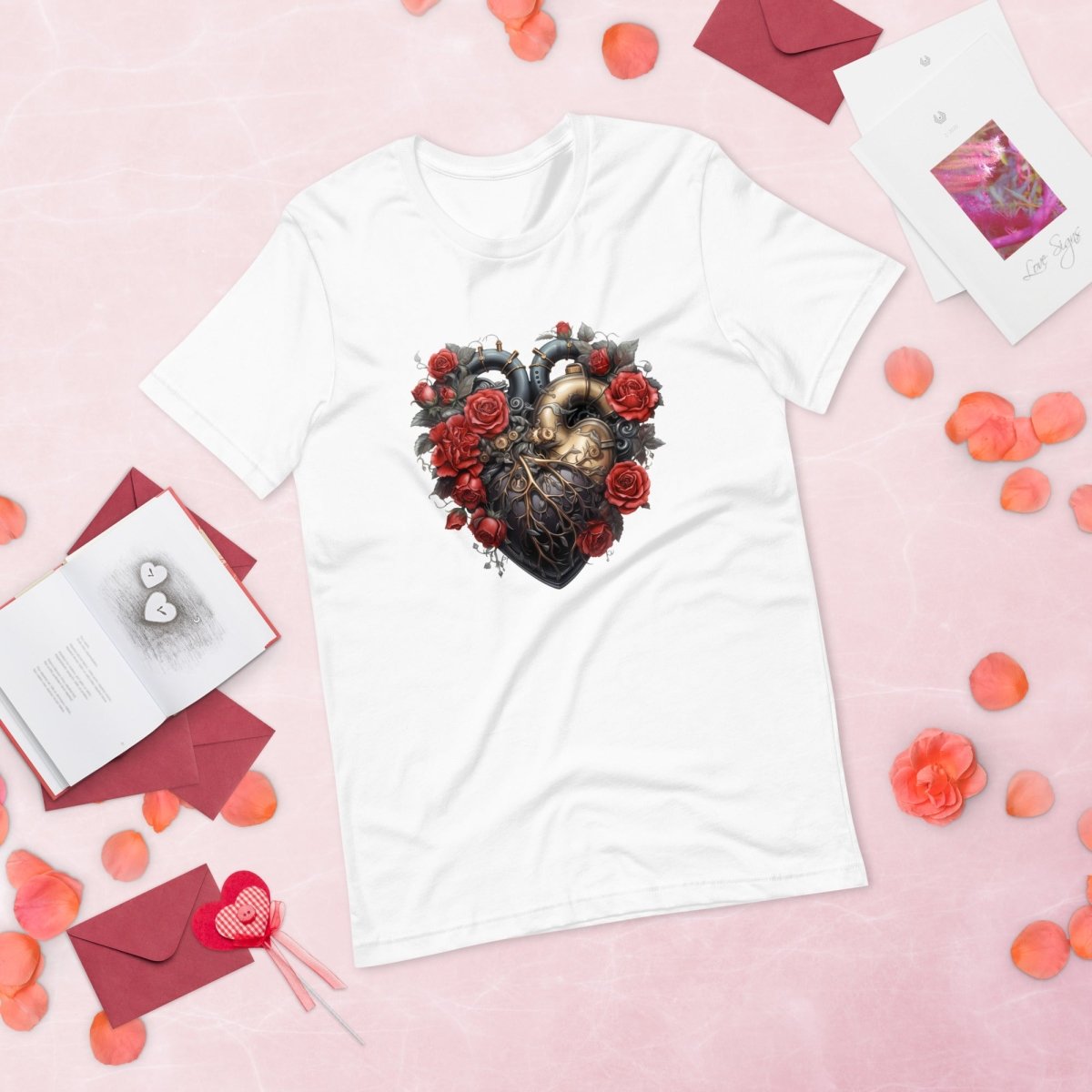 Steam Punk Heart T-Shirt High Quality Floral Heart Valentines Day Shirt Love Gift for Her Love Tee Gothic Heart Tee Love Shirt Dark Love - Everything Pixel
