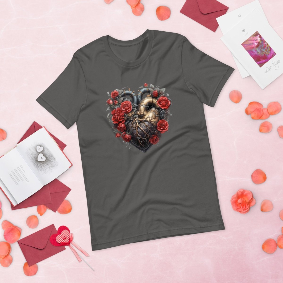 Steam Punk Heart T-Shirt High Quality Floral Heart Valentines Day Shirt Love Gift for Her Love Tee Gothic Heart Tee Love Shirt Dark Love - Everything Pixel