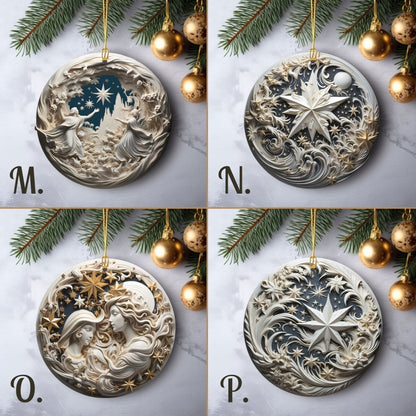 Stylish Ornaments Set of 20 Round Ceramic Ornaments Blue Gold 3D Style Print on Ornament no Relief Festive Christmas Tree Decoration - Everything Pixel