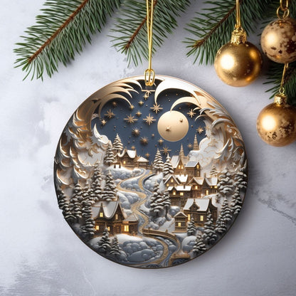Stylish Ornaments Set of 20 Round Ceramic Ornaments Blue Gold 3D Style Print on Ornament no Relief Festive Christmas Tree Decoration - Everything Pixel