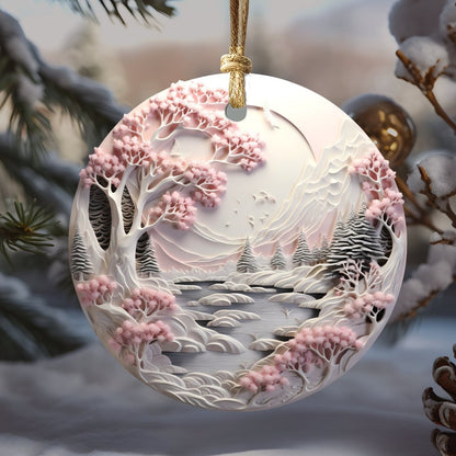 Stylish Pink Ornaments Set of 20 Round Ceramic Ornaments Pink 3D Style Print on Ornament (no Relief) Festive Christmas Tree Decoration - Everything Pixel